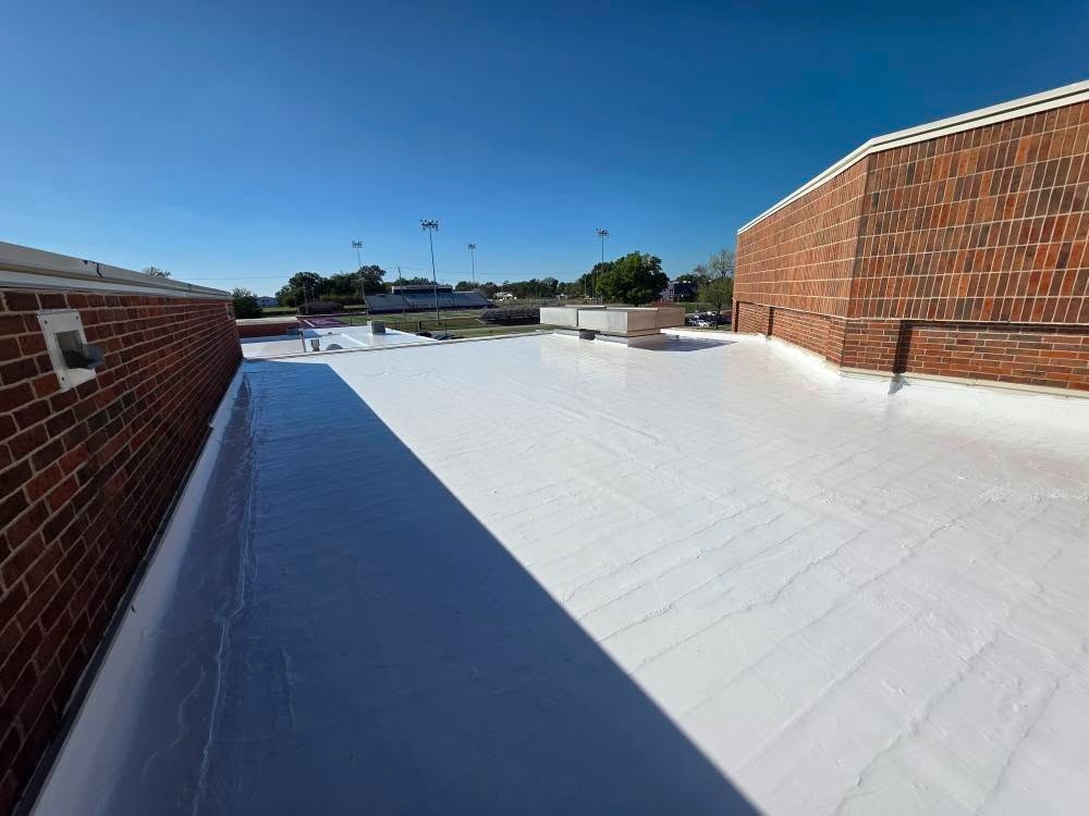 Commercial coating — detail view along parapet wall